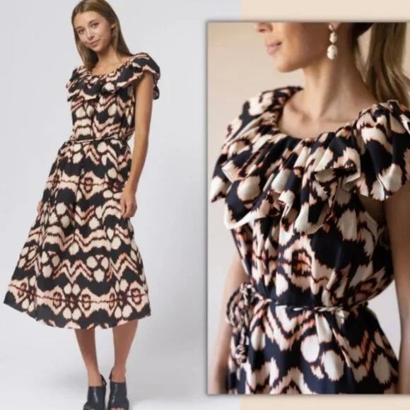 NWOT ULLA JOHNSON Anora Silk Midi Dress in Obsidian S $890
